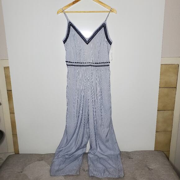 Japna Blue & white Striped wide leg eembrooired jumper Size Large - Picture 2 of 10